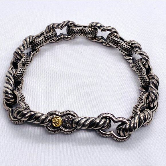 David Yurman Sterling Silver 925 18K 750 Texture Bracelet 9" - Picture 6 of 15